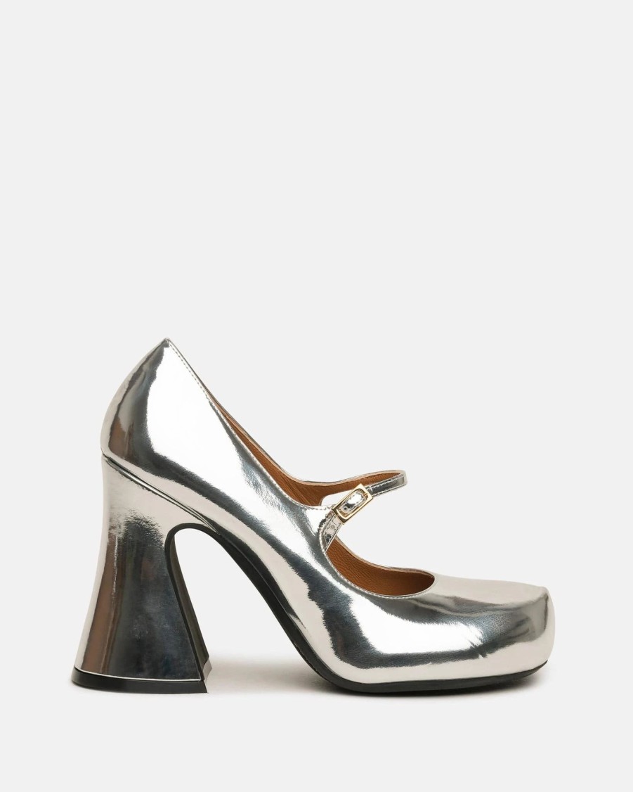 Footwear * | Marni Mirrored Leather Mary Janes In Silver