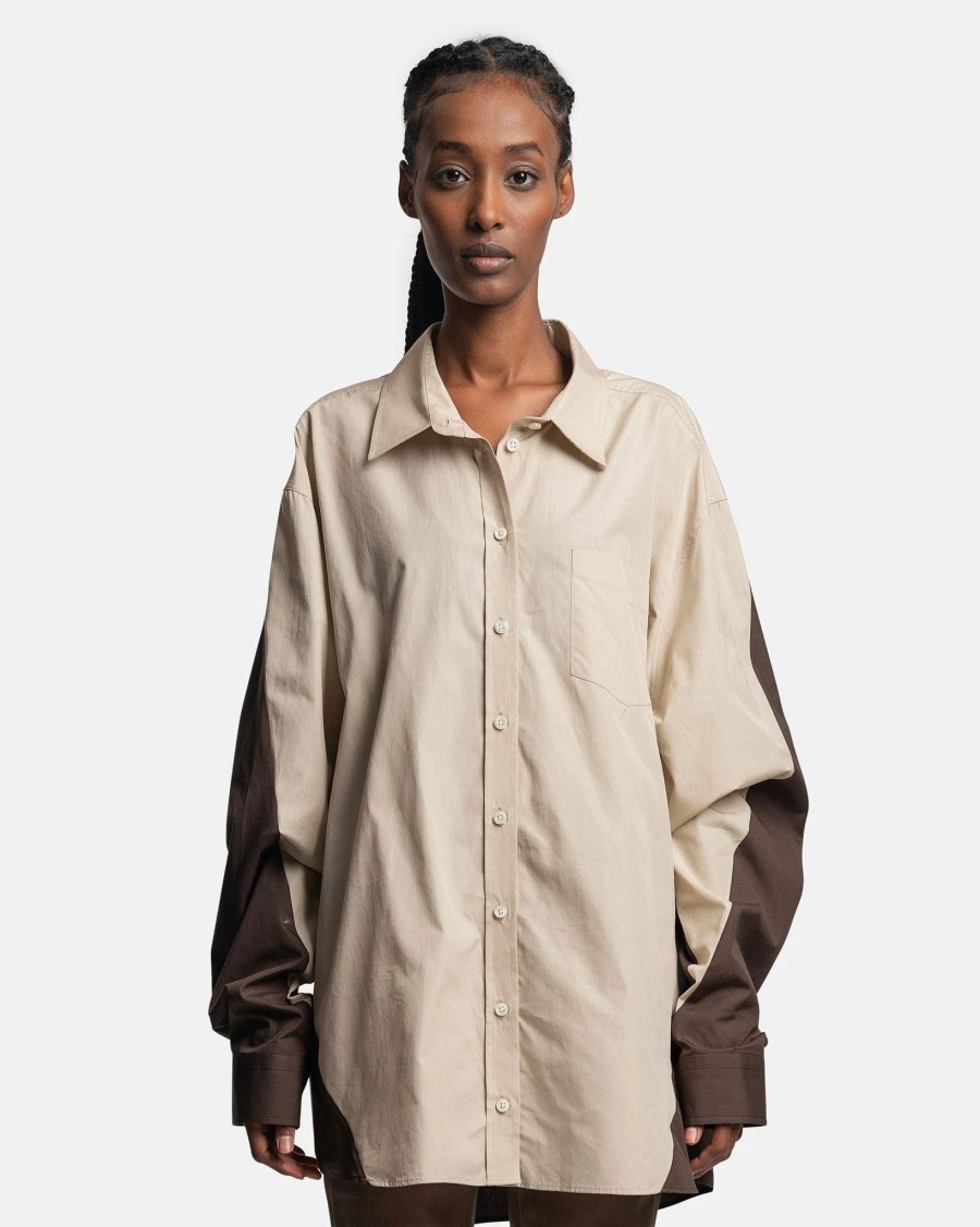 Tops * | Peter Do Combo Twisted Oversized Shirt In Muslin/Brown