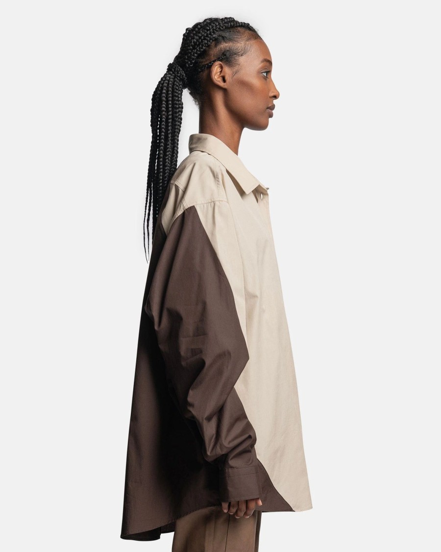 Tops * | Peter Do Combo Twisted Oversized Shirt In Muslin/Brown