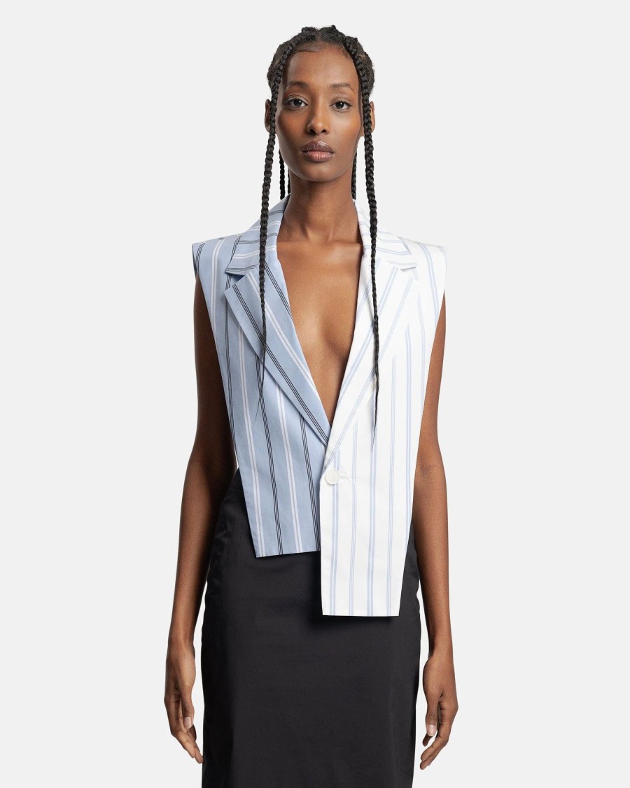 Tops * | Feng Chen Wang Blazer Collar Vest In White