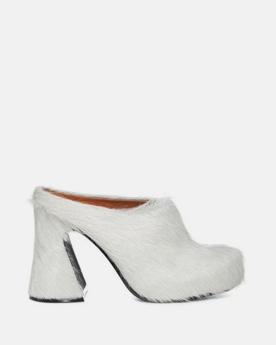 Footwear * | Marni Calf-Hair Sabot Heel In Natural White