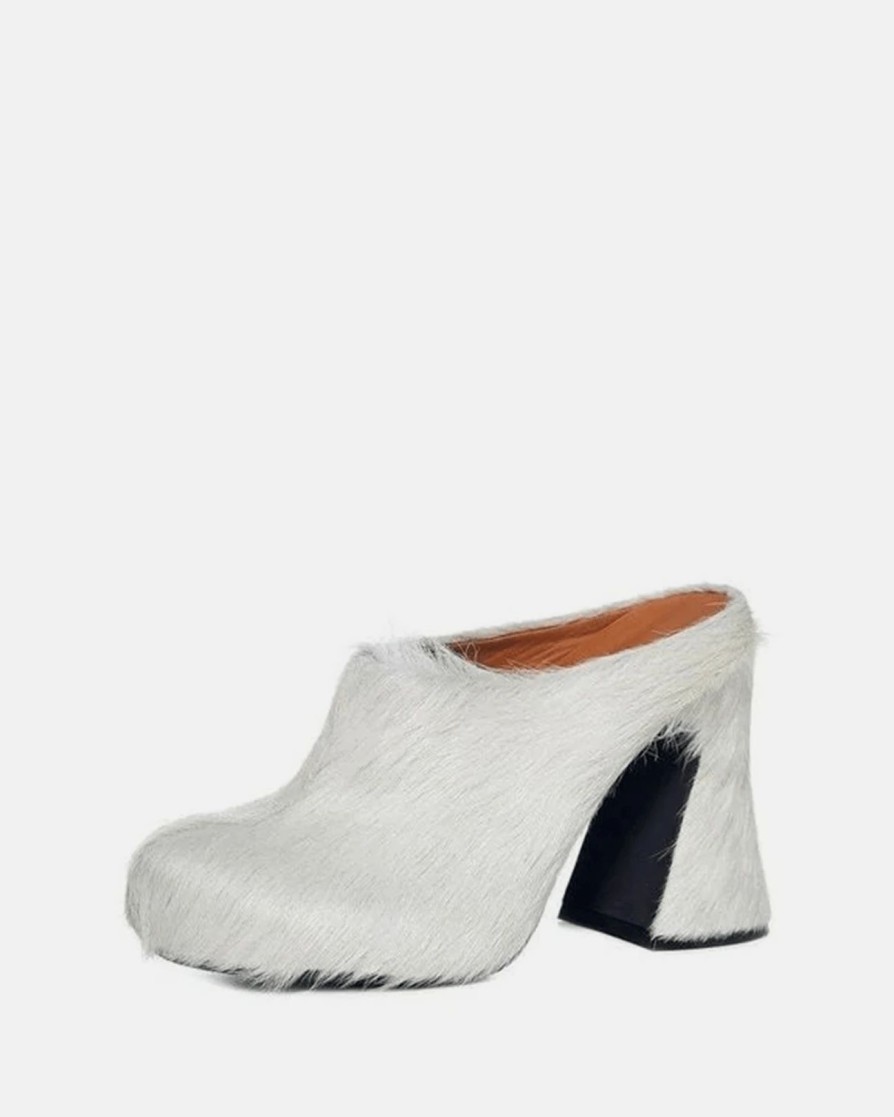 Footwear * | Marni Calf-Hair Sabot Heel In Natural White