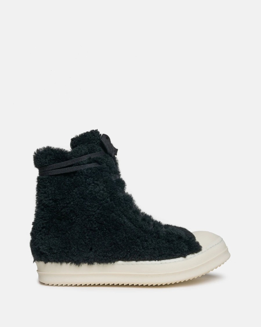 Footwear * | Rick Owens Shearling Ramones In Black/Milk