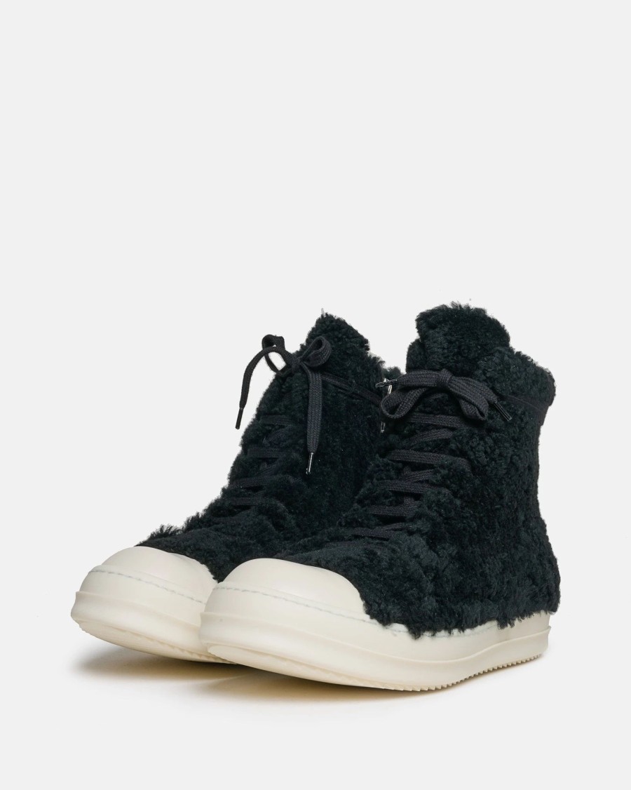 Footwear * | Rick Owens Shearling Ramones In Black/Milk