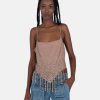 Tops * | Blumarine Crystal Embellished Fringed Top In Brown