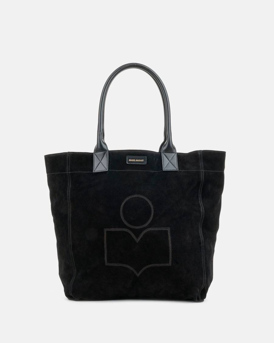 Accessories * | Isabel Marant Etoile Yenky Suede Logo Tote In Black