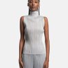 Tops * | Pleats Please Issey Miyake Sleeveless Turtleneck Top In Light Grey