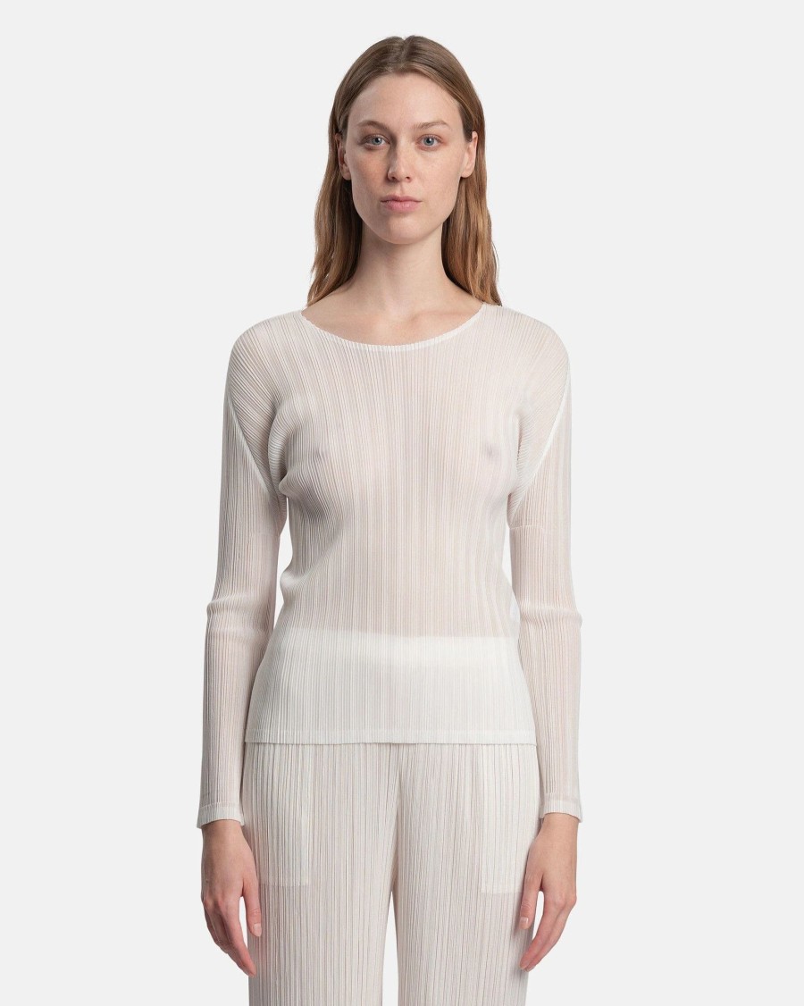 Tops * | Pleats Please Issey Miyake Rib Pleats Basics In White