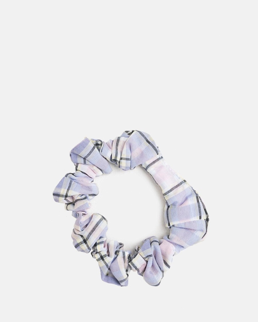 Accessories * | Ganni Seersucker Check Scrunchie In Check Persian Violet