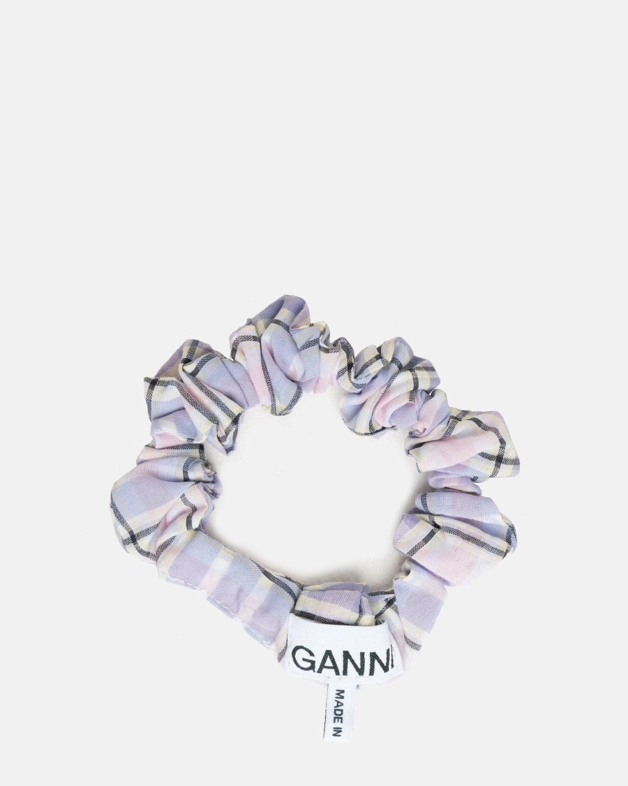 Accessories * | Ganni Seersucker Check Scrunchie In Check Persian Violet