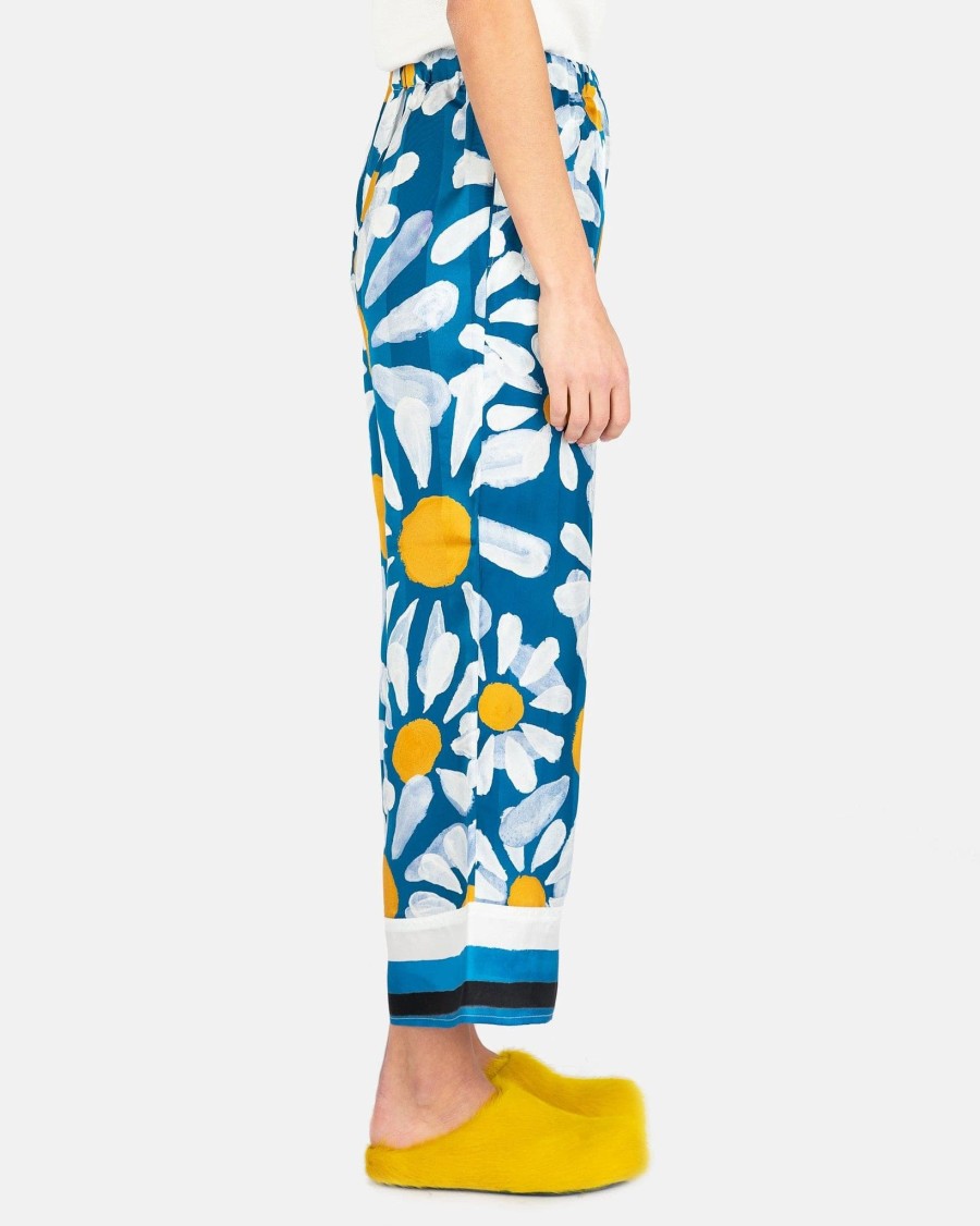 Pants * | Marni Euphoria Print Jacquard Cropped Pants In Royal