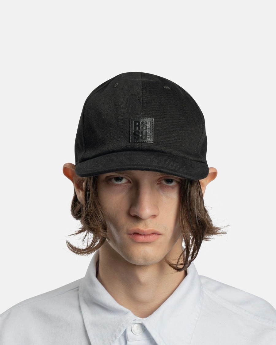 Accessories * | Raf Simons Small Leather Patch Hat In Black