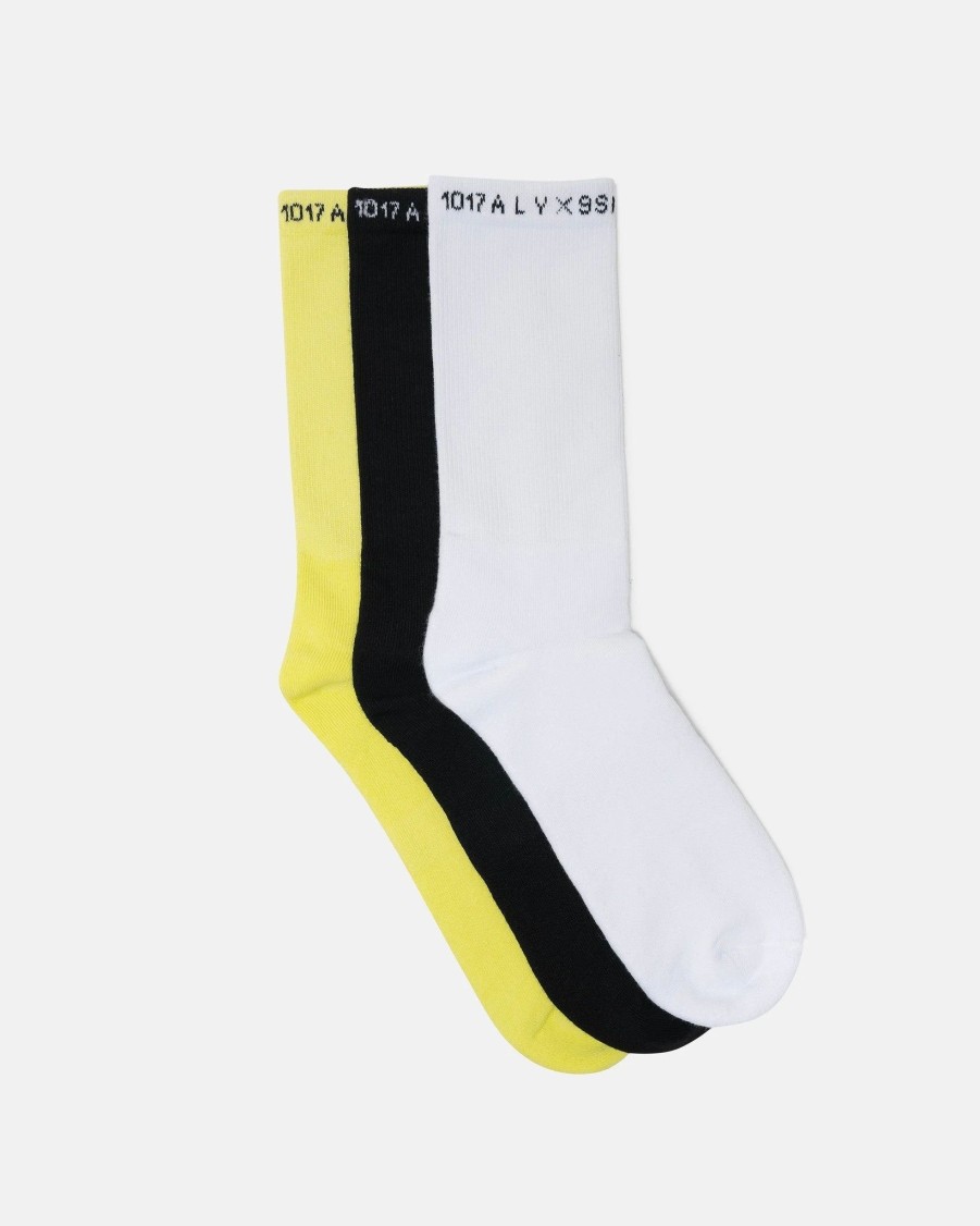 Accessories * | 1017 Alyx 9Sm 3 Pack Socks In Black/White/Neon Washed Yellow