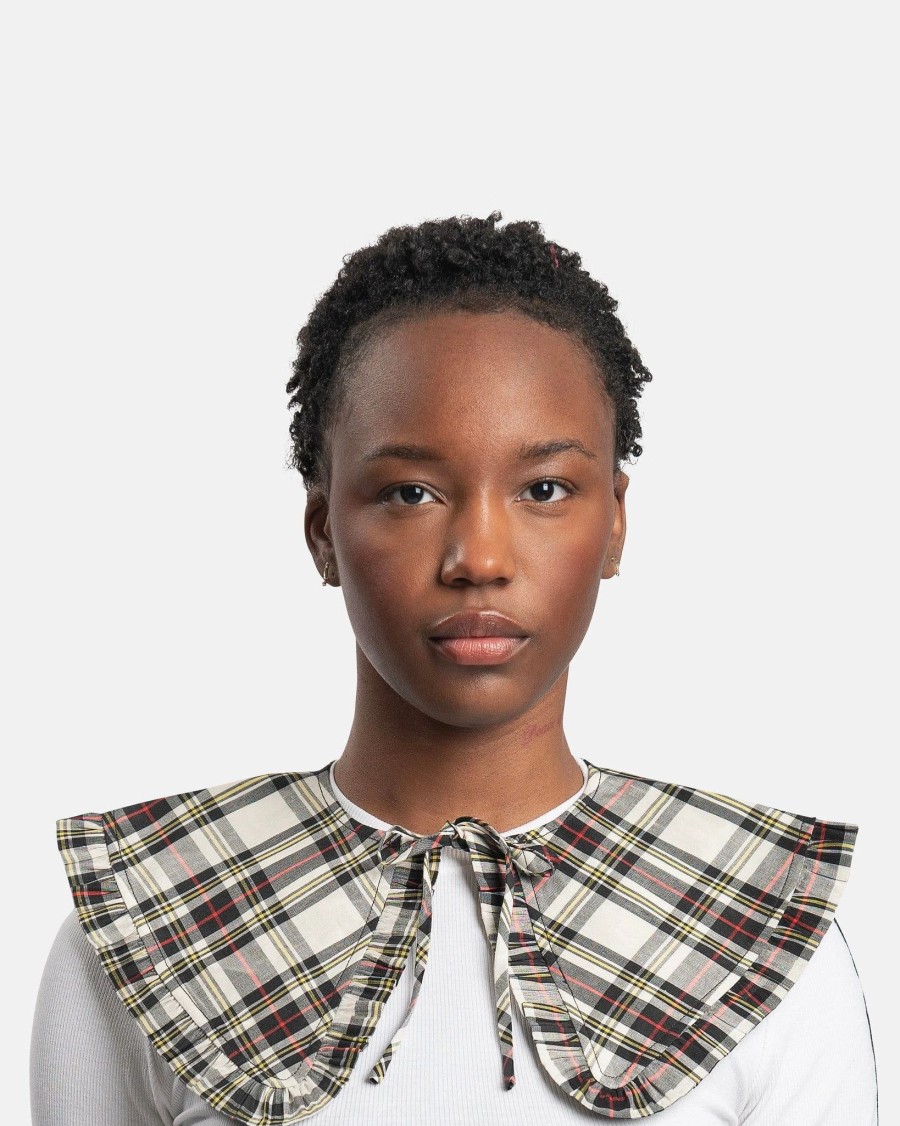 Accessories * | Ganni Silk Check Frill Collar