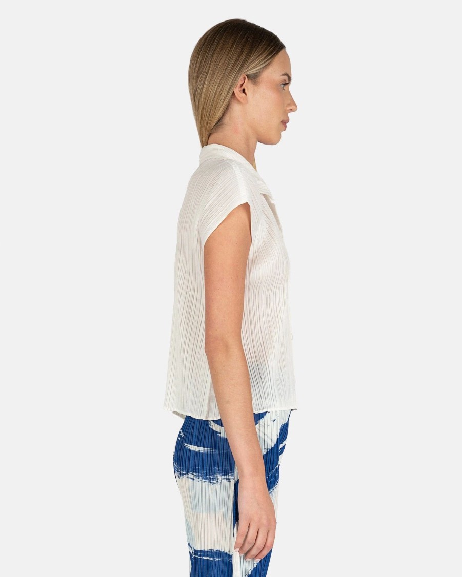 Tops * | Pleats Please Issey Miyake Short Sleeve Pleated Top In Off White