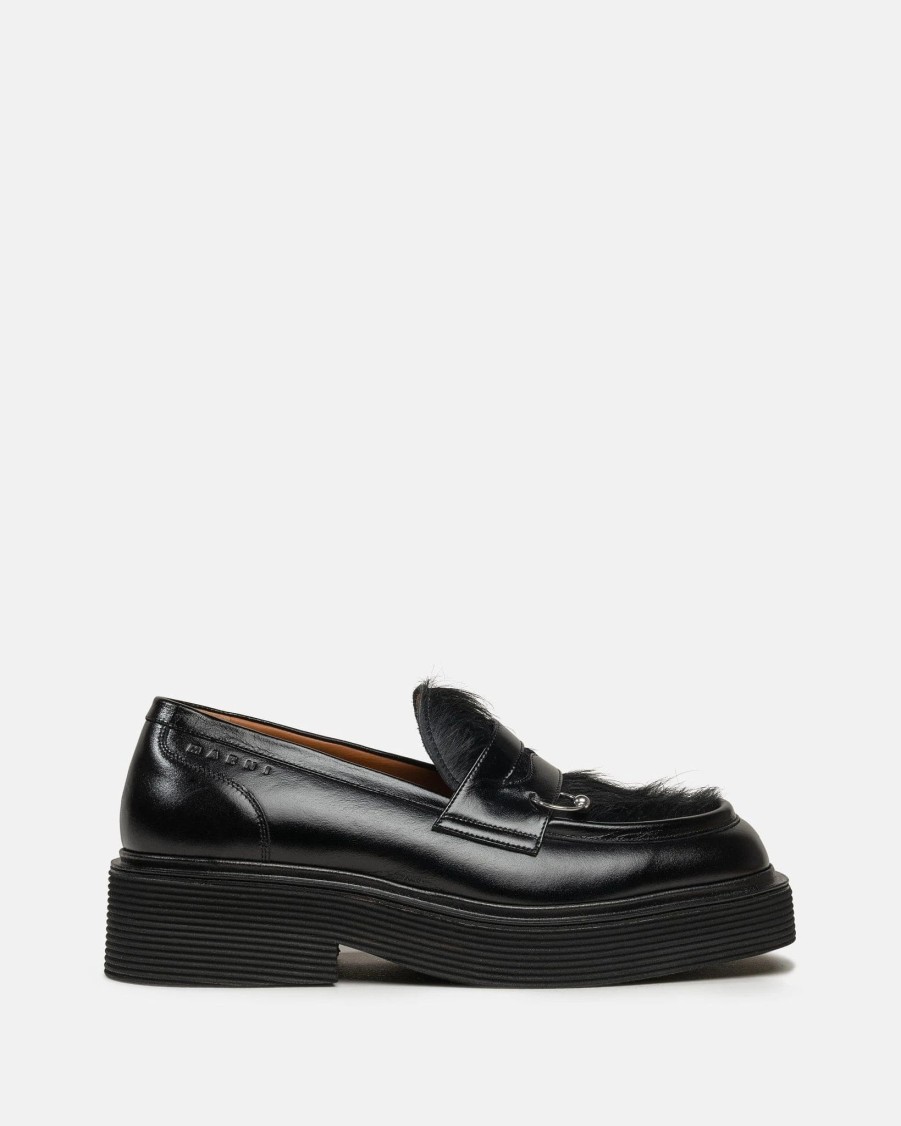 Footwear * | Marni Pierced Hair Moccasins In Black