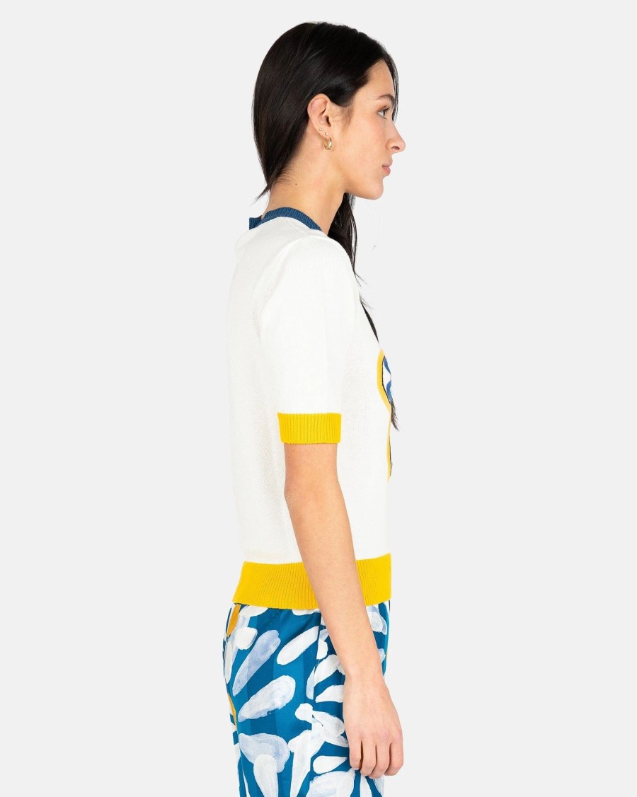 Tops * | Marni Embroidered Daisy Logo Sweater In Lily White