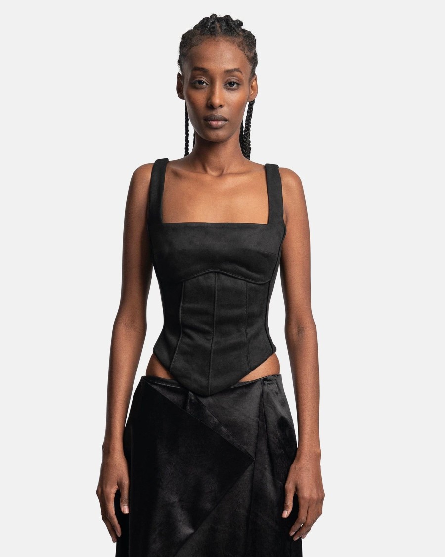 Tops * | Misbhv Lara Vegan Suede Corset In Black