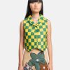 Tops * | Erl Patchwork Checkers Leather Vest In Yellow