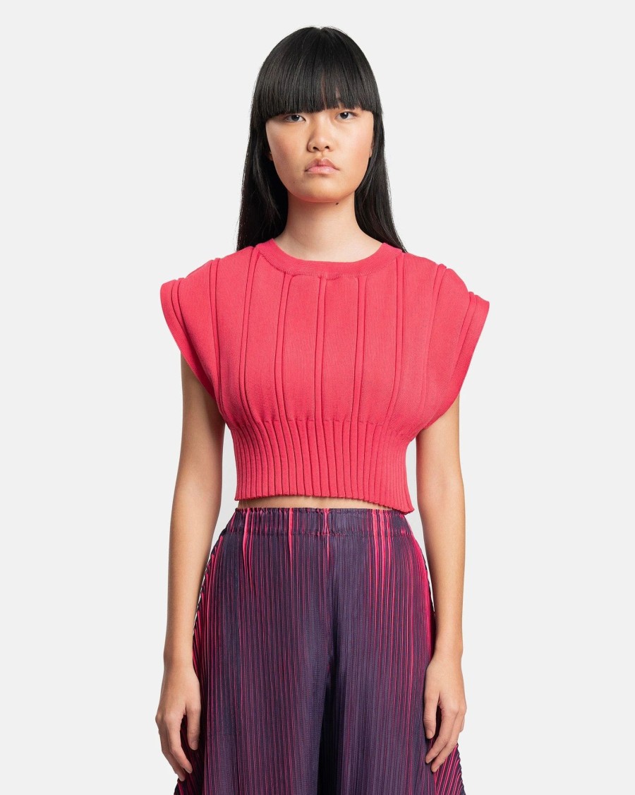 Tops * | Pleats Please Issey Miyake Link Knit Vest In Neon Pink