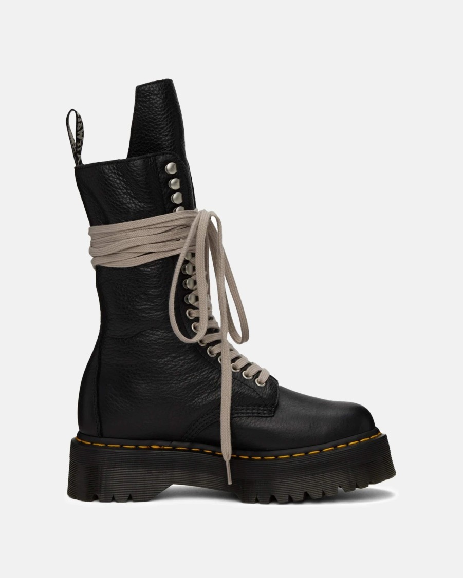 Footwear * | Rick Owens Drkshdw Dr.Martens 1918 Leather Lace Up Platform Boots In Black Lunar