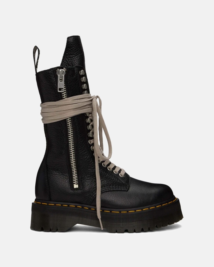 Footwear * | Rick Owens Drkshdw Dr.Martens 1918 Leather Lace Up Platform Boots In Black Lunar