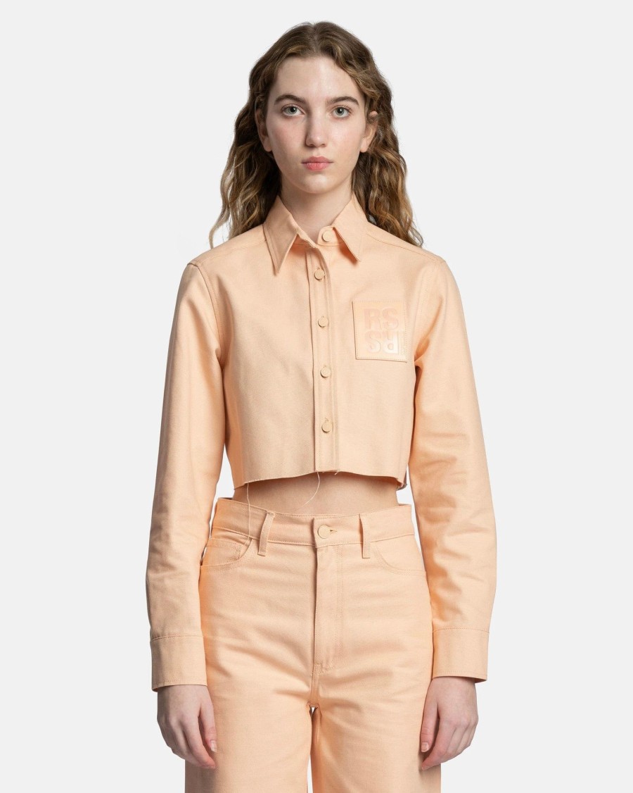 Tops * | Raf Simons Cropped Denim Shirt In Salmon