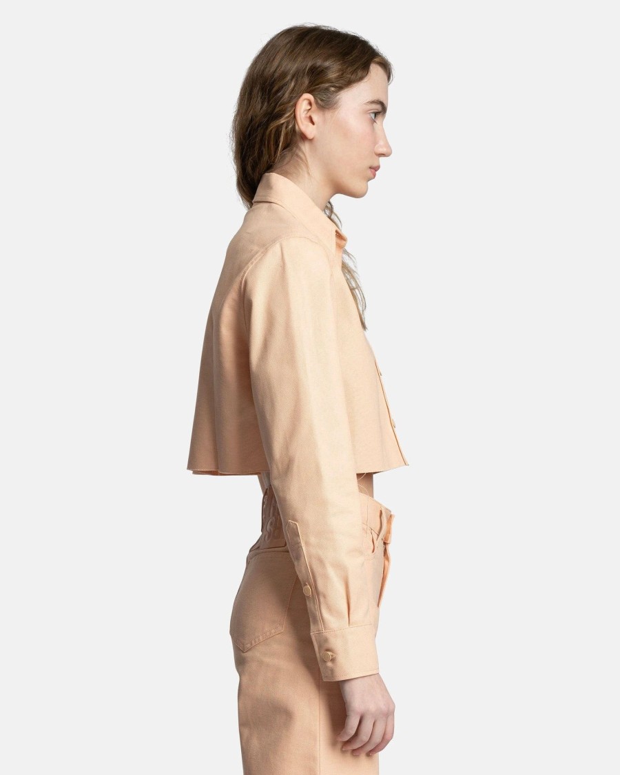 Tops * | Raf Simons Cropped Denim Shirt In Salmon