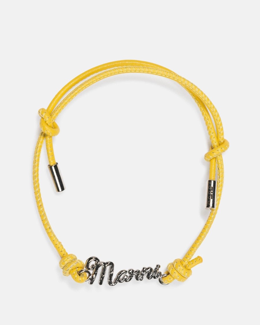 Accessories * | Marni Leather Logo Bracelet In Yellow