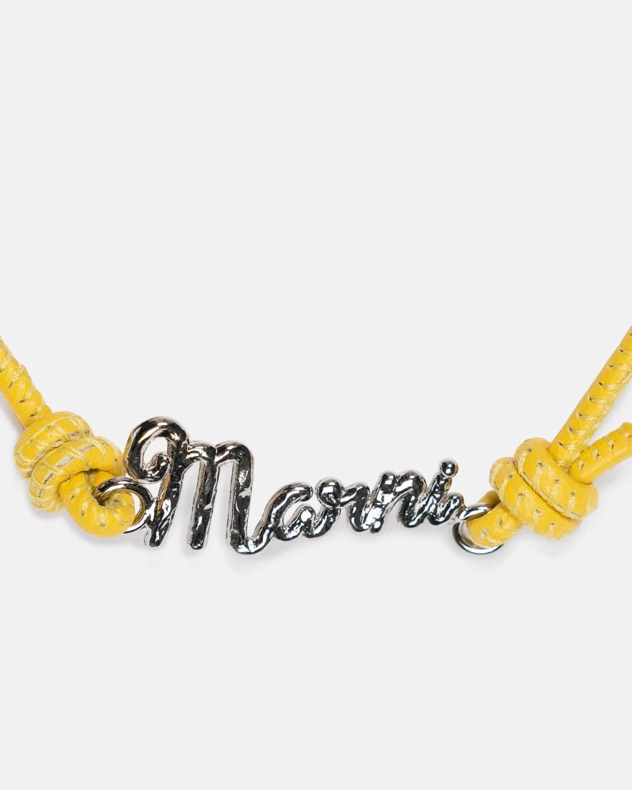 Accessories * | Marni Leather Logo Bracelet In Yellow