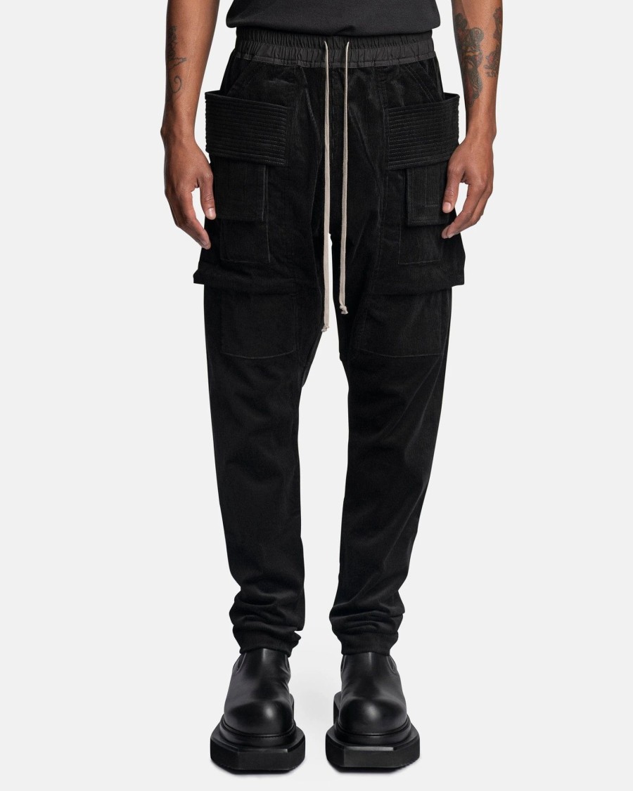 Pants * | Rick Owens Drkshdw Corduroy Creatch Cargo Drawstring In Black