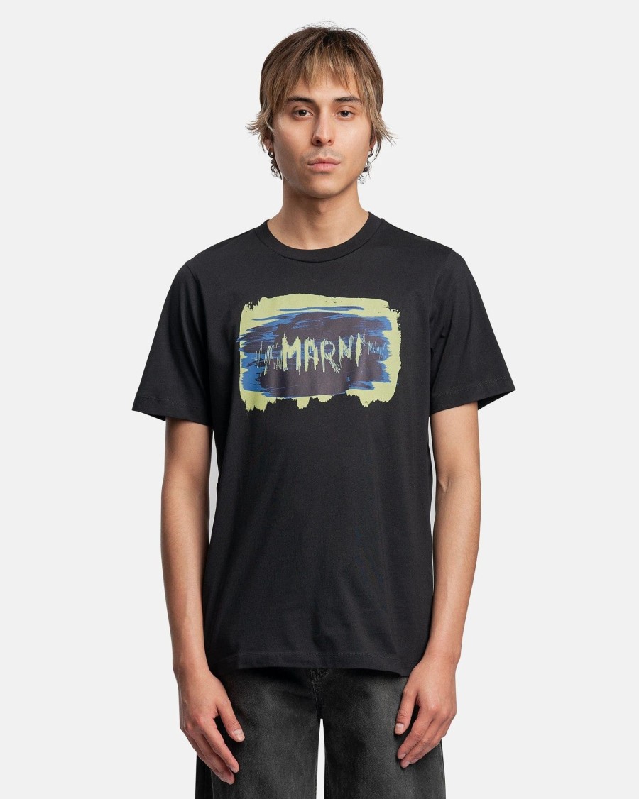 T-Shirts * | Marni Painted Logo Cotton T-Shirt In Black