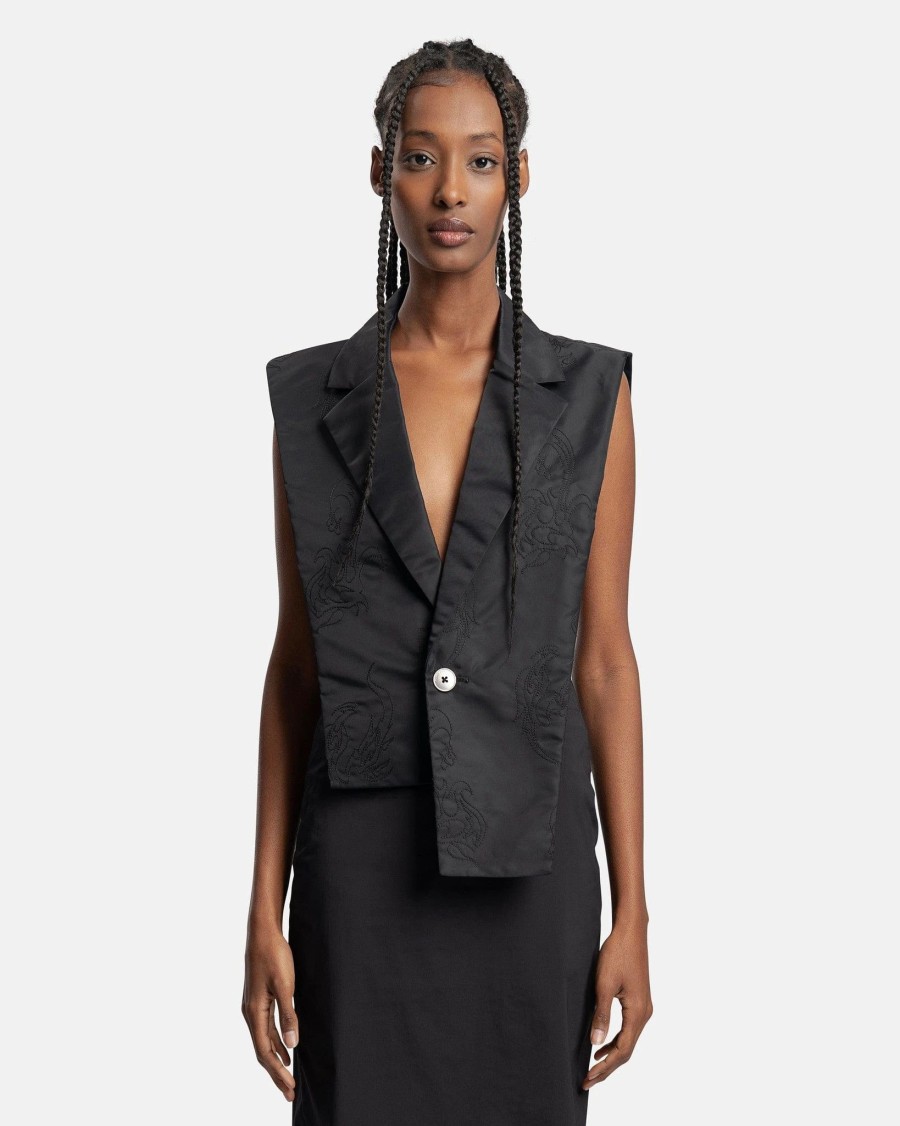 Tops * | Feng Chen Wang Blazer Collar Vest In Black