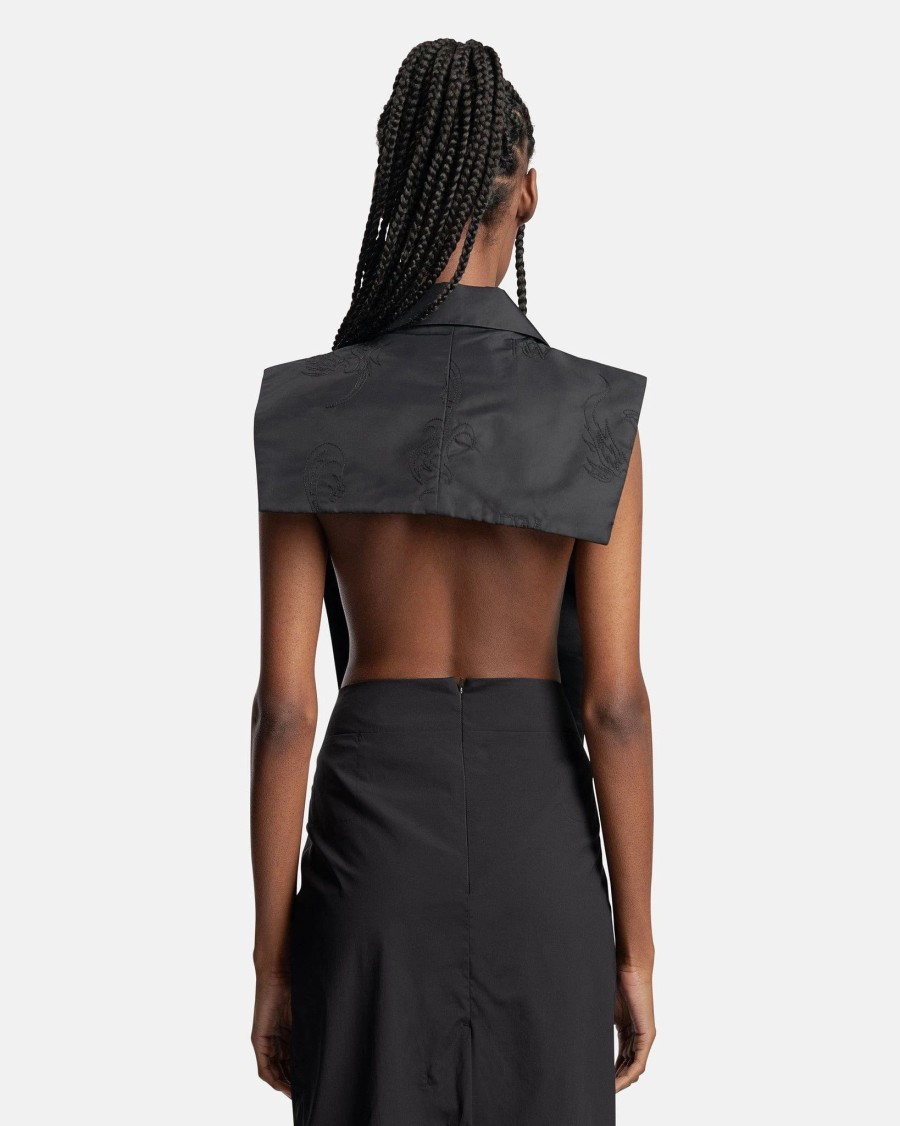 Tops * | Feng Chen Wang Blazer Collar Vest In Black