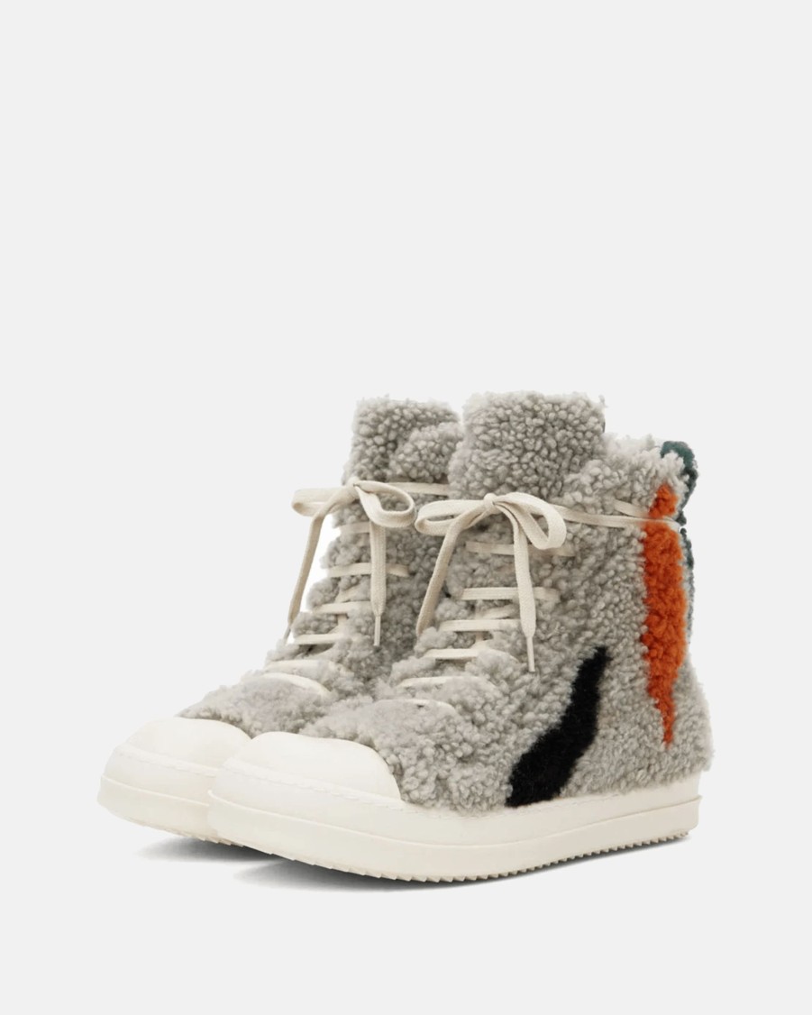 Footwear * | Rick Owens Shearling Ramones In Pearl/Milk