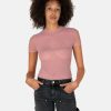 T-Shirts * | Blumarine Tulle T-Shirt With Rhinestone Logo In Pink