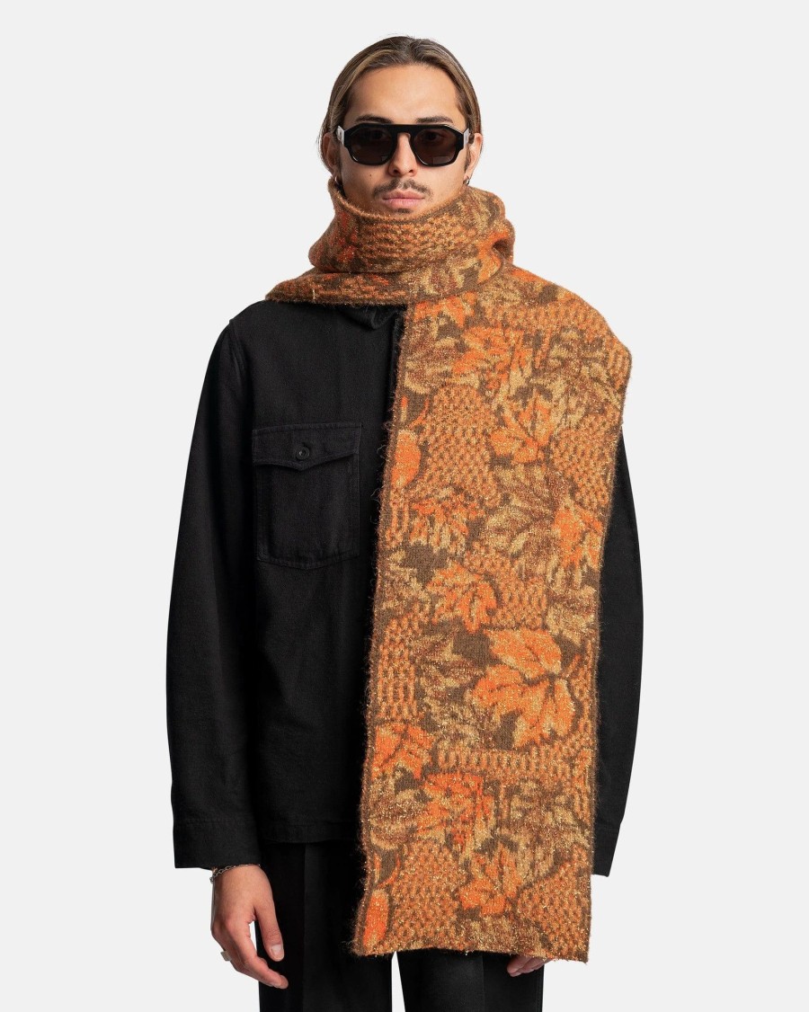 Accessories * | Erl Lurex Jacquard Raw Edge Scarf In Gold