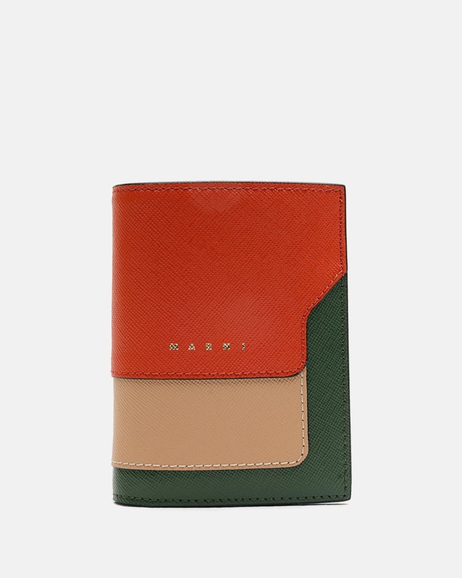 Accessories * | Marni Saffiano Leather Bifold Wallet In Brick/Gazebo