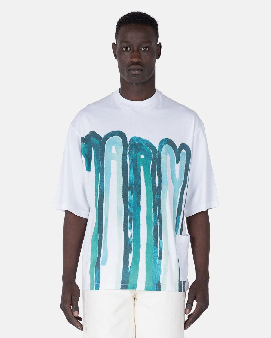 T-Shirts * | Marni Svrn Exclusive Dripping Logo T-Shirt In Emerald