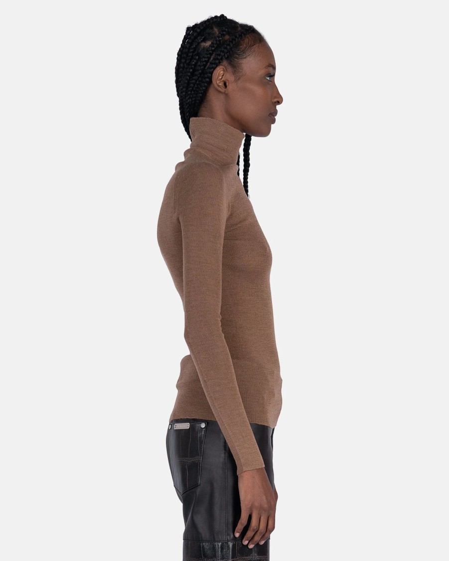 Tops * | Peter Do Combo Sleeve Turtle Neck Sweater In Camel/Black