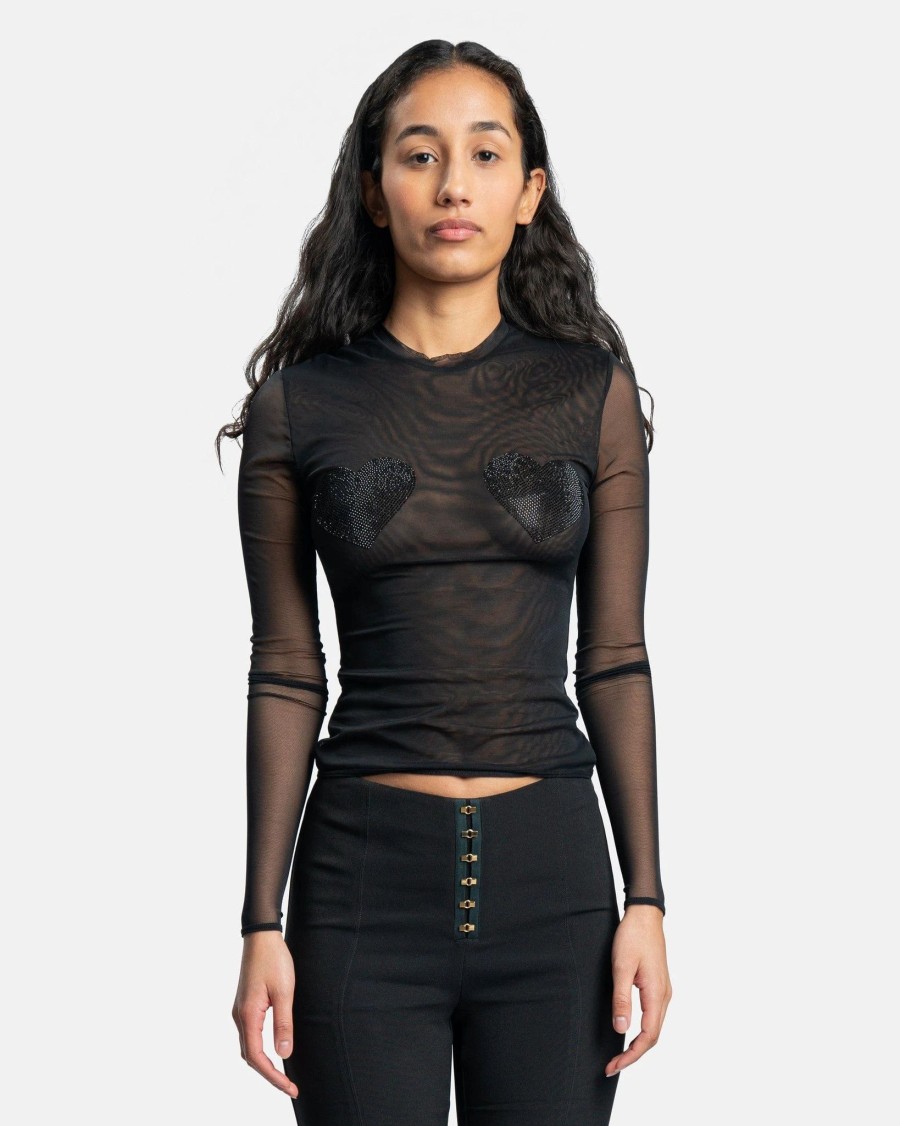 Tops * | Blumarine T-Shirt In Tulle With Embroidered Sequins In Black