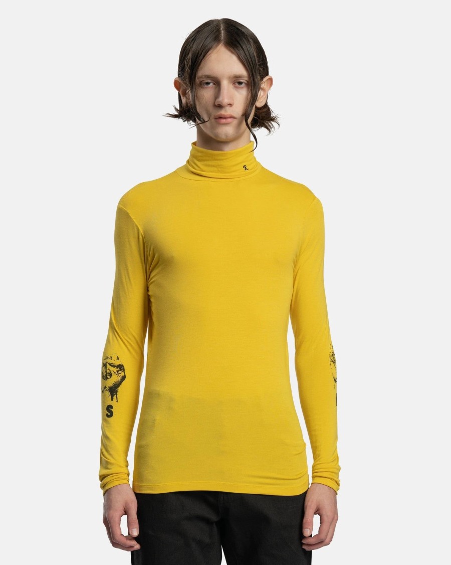 Tops * | Raf Simons Rs Hand Sign Sleeve Print Turtleneck In Yellow