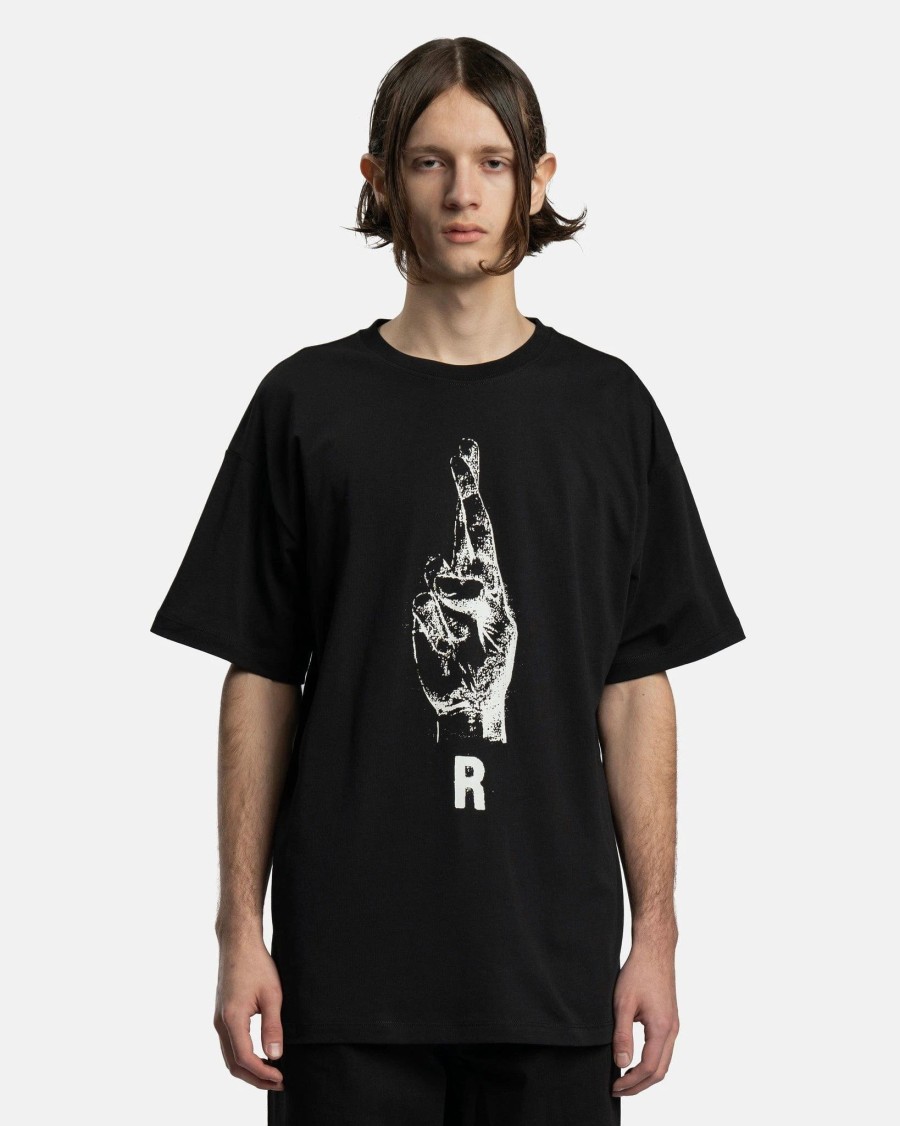 T-Shirts * | Raf Simons Hand Sign Print Oversized T-Shirt In Black