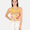 Tops * | Andersson Bell Summer Jacquard Halter Knit Top In Lemon/Pink