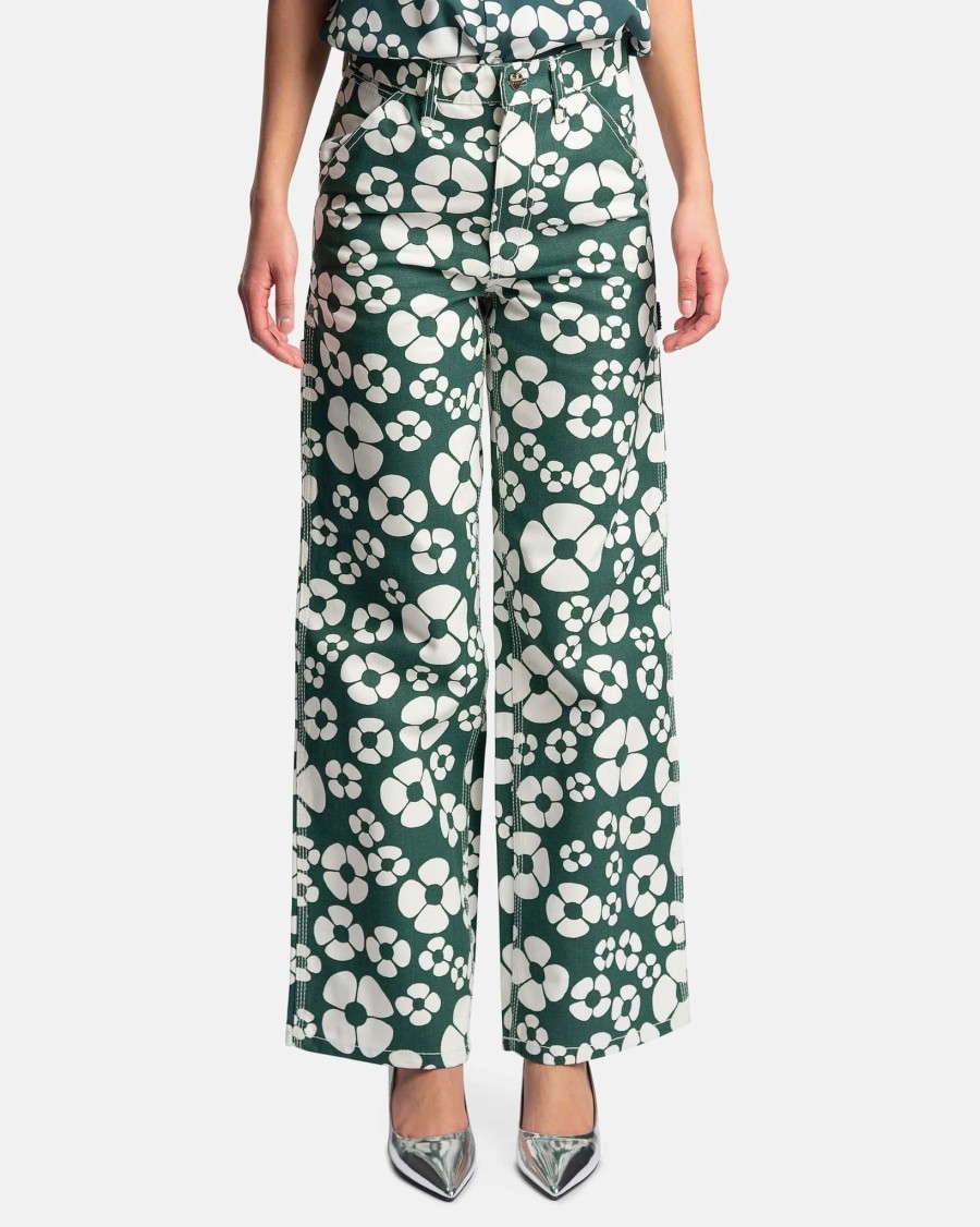 Pants * | Marni Carhartt Wip Flower Print Cotton Canvas Trousers In Forest Green