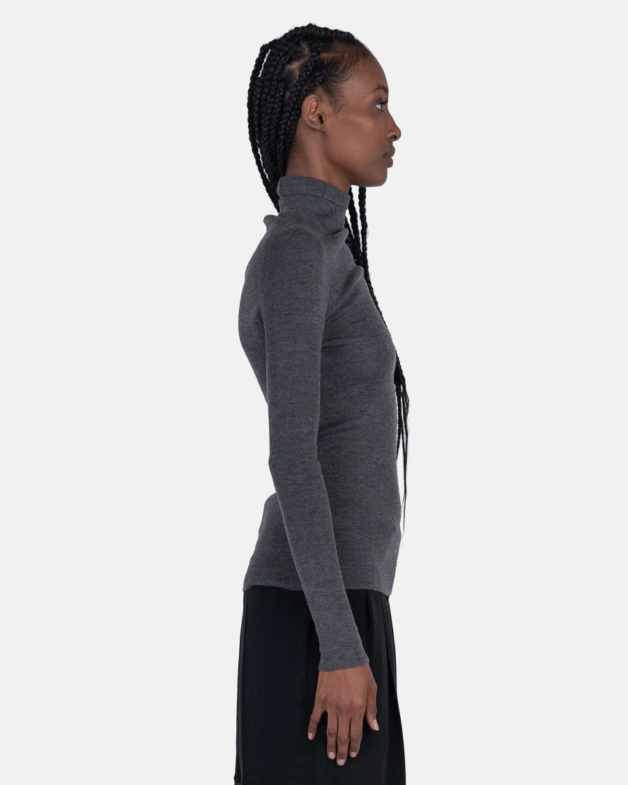 Tops * | Peter Do Combo Sleeve Turtle Neck Sweater In Cool Grey/Light Grey